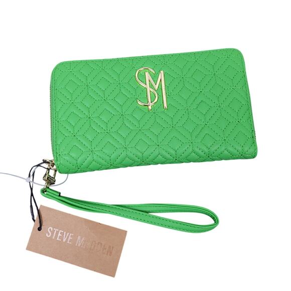 Steve Madden Bangelo Wallet Green Flare Zip Around Purse Women’s Clutch NWT $58 - Picture 1 of 13